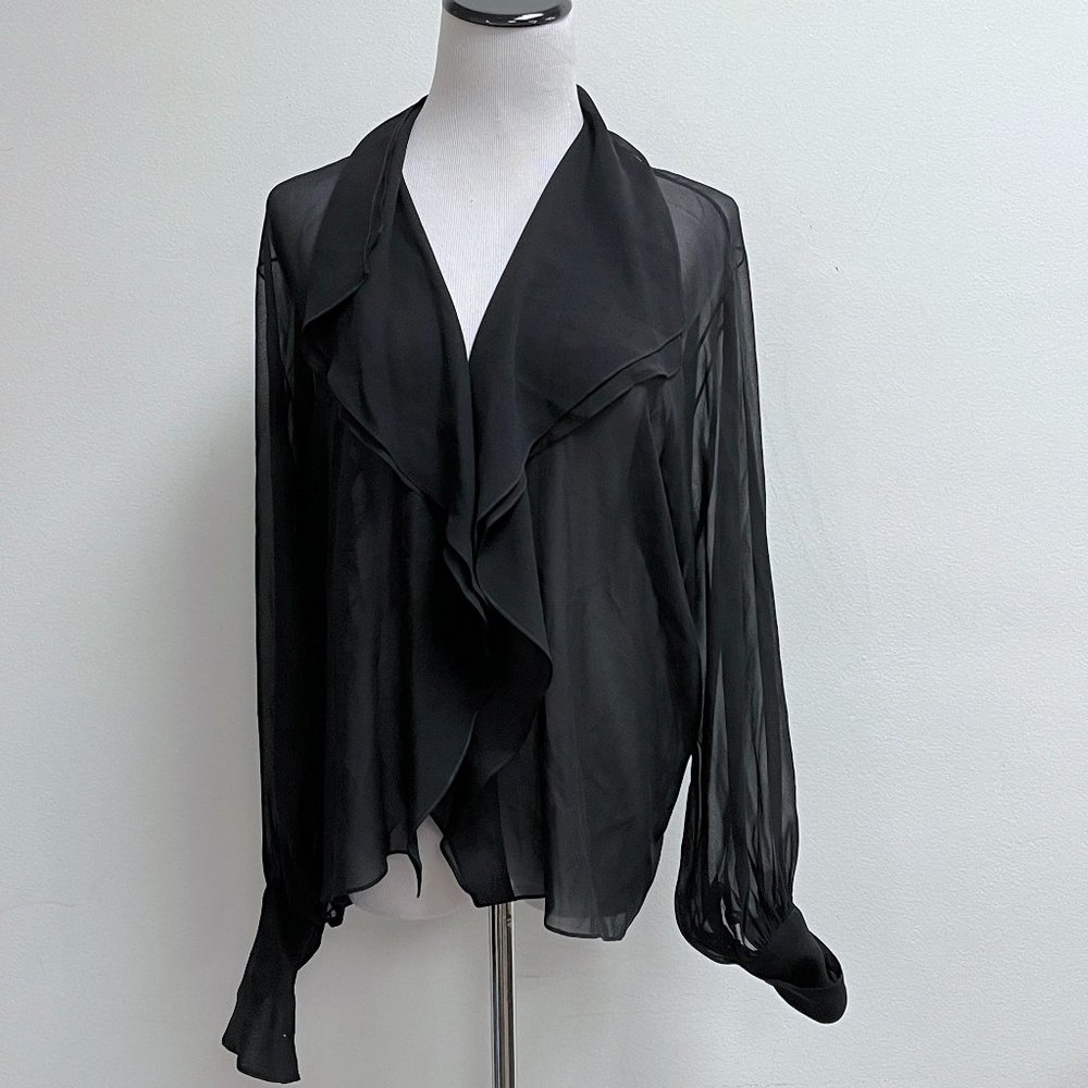 Calvin Klein vintage sheer silk drape open jacket top french cuff blouse 6 NWOT